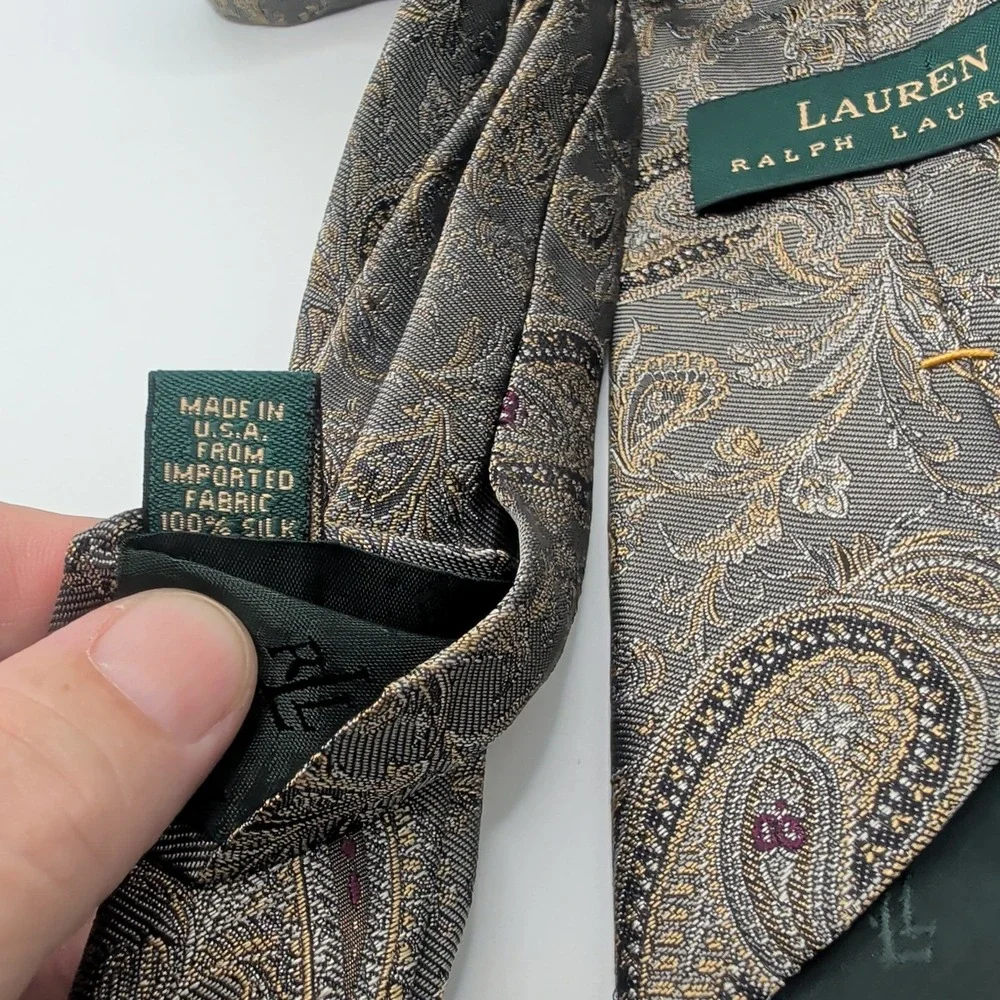 Lauren Ralph Lauren Tie Mens Grey Paisley Classic Silk Hand Finished Woven